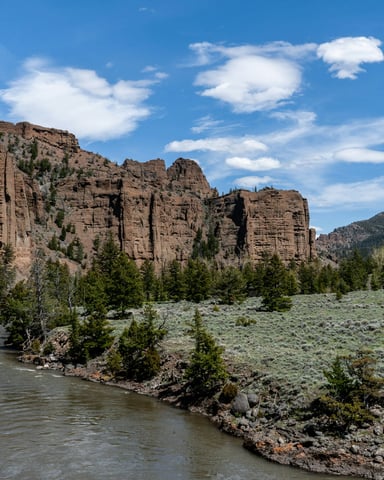 Red canyon walls and river, Wyoming