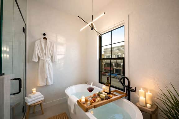 Onyx | Luxury Executive Loft Overlooking Main | Vibrant Fireplaces, King Bed